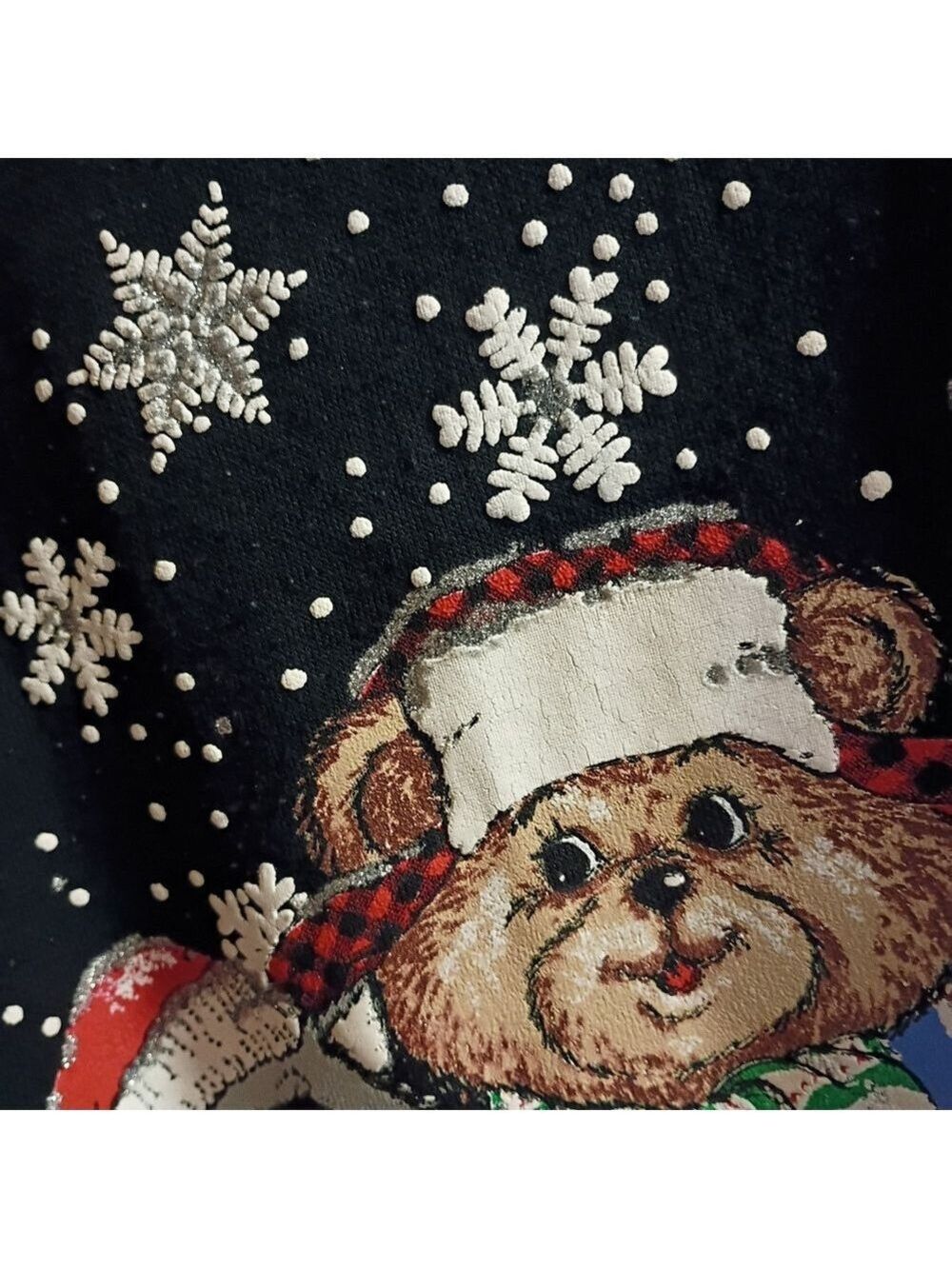 2/$10 Vintage Bear & Friends Holiday Christmas Faux Layered Crewneck Sweater - Picture 3 of 9
